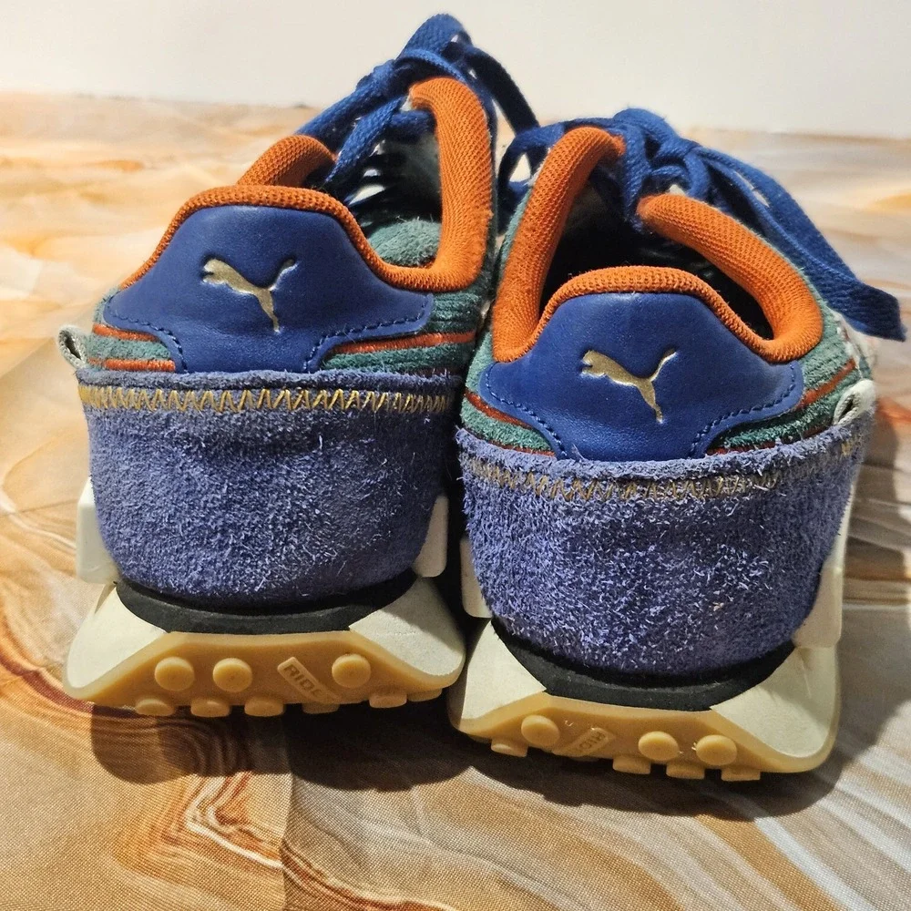 Puma Sneakers Men's 6.5 Women's 8 Gray Blue Orange Retro Running Shoes